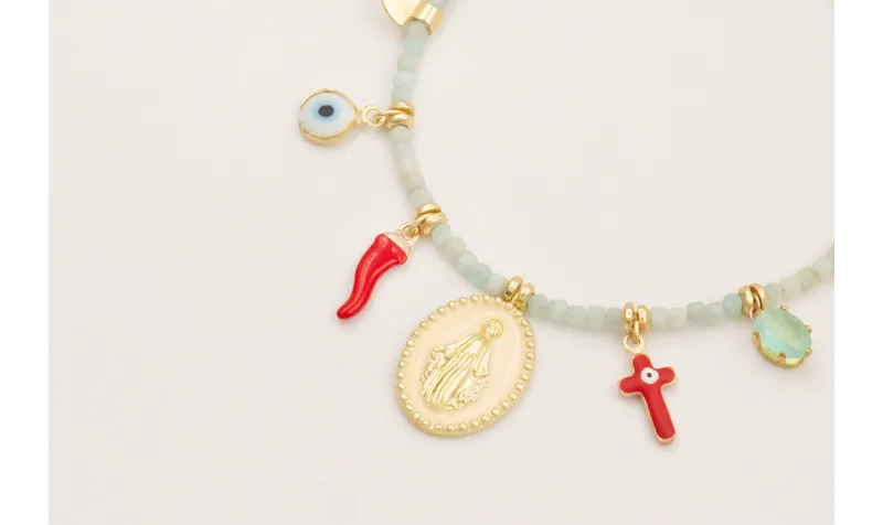 Pulsera cubos facetados cuarzo color agua con colg