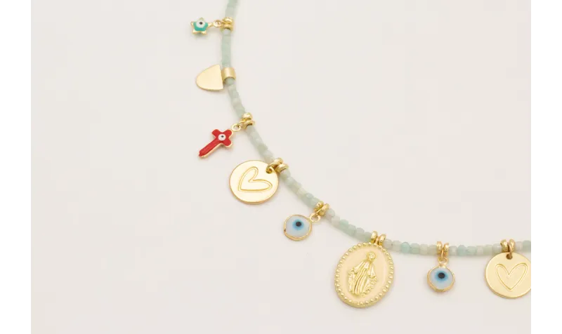 Collar cubos facetados cuarzo color agua con colga