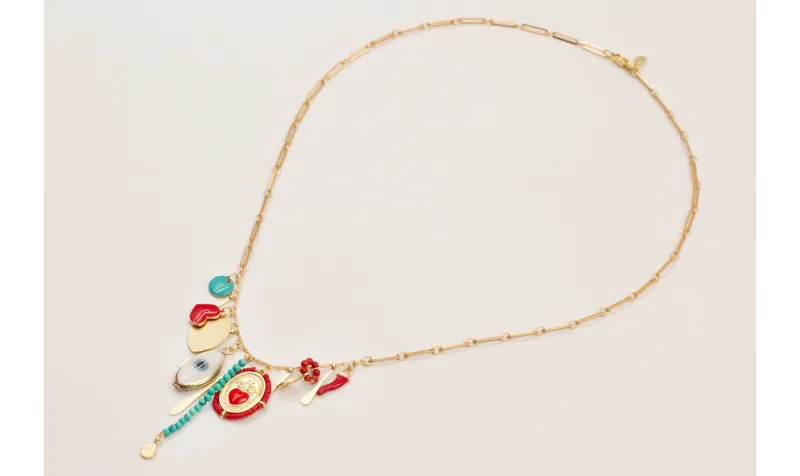 Collar cadena eslabón ovalado con colgantes, esmal