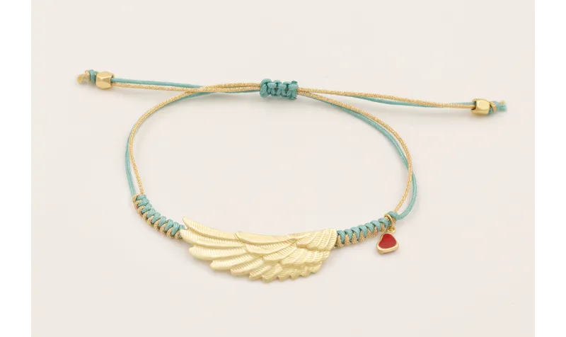 Pulsera hilo dorado metalico y menta con nudo serp