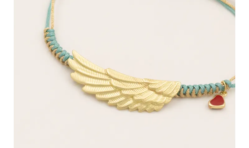 Pulsera hilo dorado metalico y menta con nudo serp