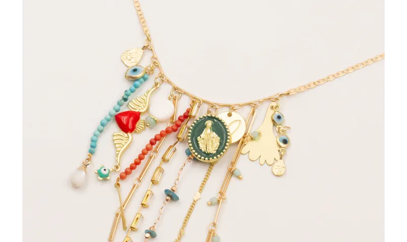 Collar collar cadena eslabón aplastado con colgant