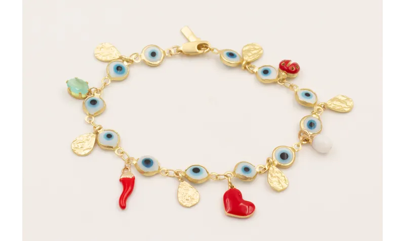 Pulsera cadena ojos turcos grandes con colgantes c