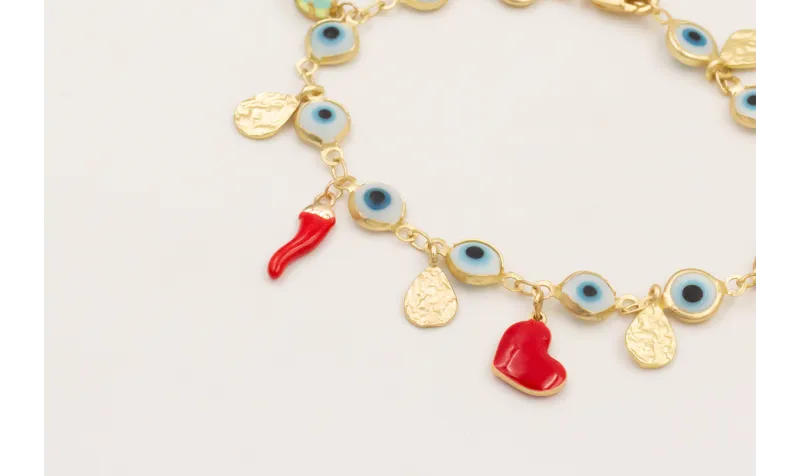 Pulsera cadena ojos turcos grandes con colgantes c