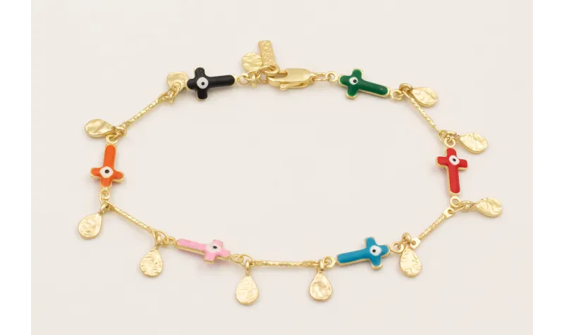 Pulsera cadena cruces de corlores con ojos turcos 