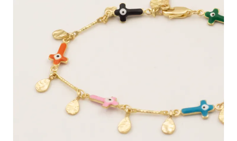 Pulsera cadena cruces de corlores con ojos turcos 