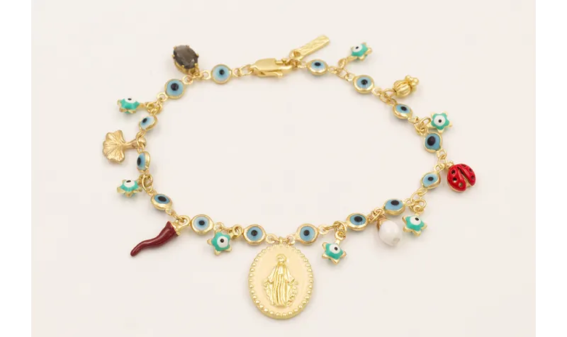 Pulsera cadena ojos turcos pequeños con colgantes,