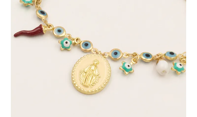 Pulsera cadena ojos turcos pequeños con colgantes,