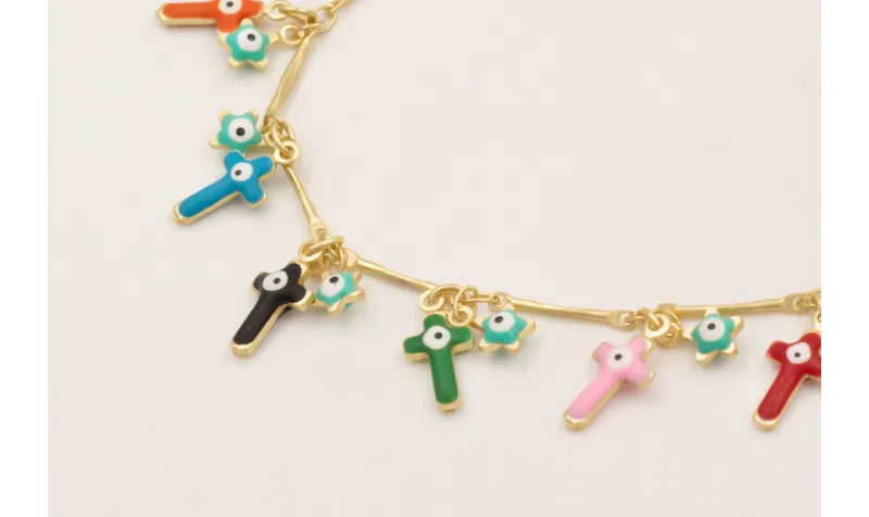 Pulsera cadena estrellas con ojos turcos y colgand
