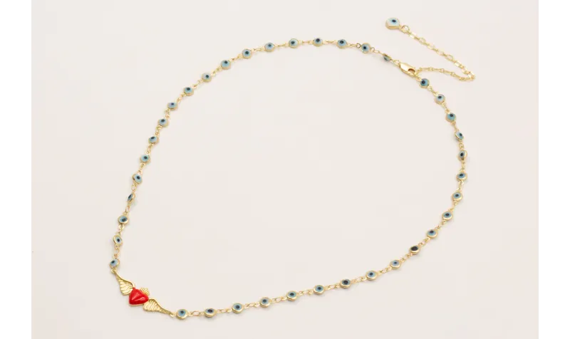 Collar cadena ojos turcos pequeños con pieza alas 