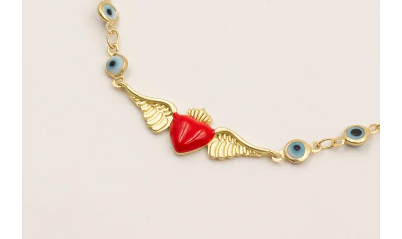 Collar cadena ojos turcos pequeños con pieza alas 