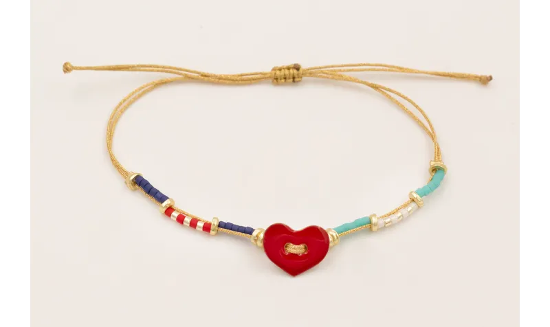 Pulsera hilo metalico dorado con corazón 2 agujero