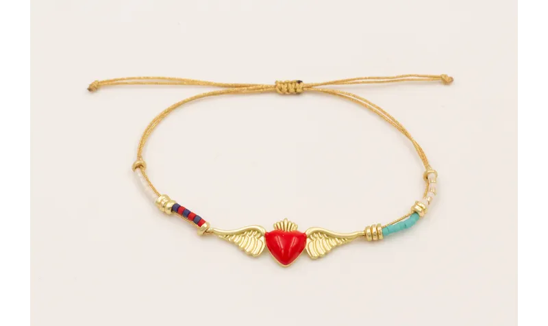 Pulsera hilo metalico dorado con colgante 2 anilla