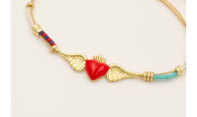 Pulsera hilo metalico dorado con colgante 2 anilla