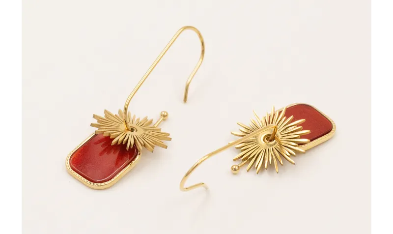 Pendientes gancho semicerrado con colgante piedra 