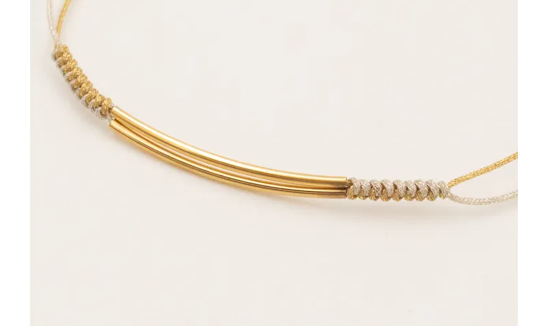Pulsera nudo serpiente hilo metalicos dorado y pla
