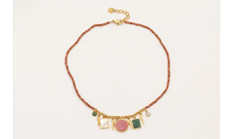 Collar cubos facetados cuarzo marrones con centro 