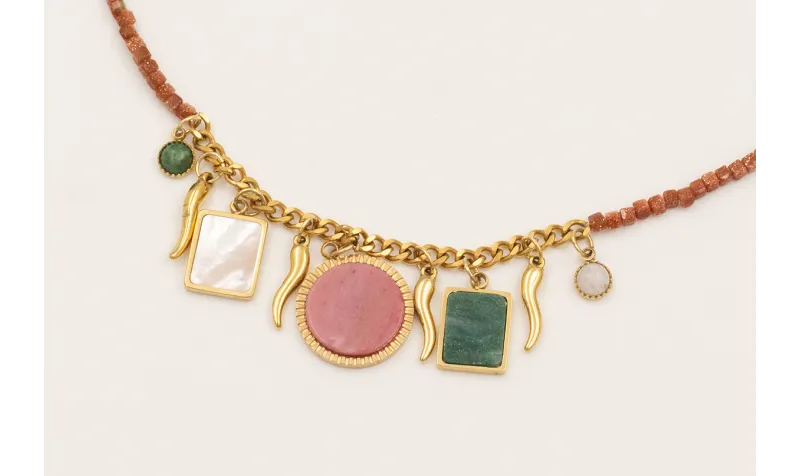 Collar cubos facetados cuarzo marrones con centro 