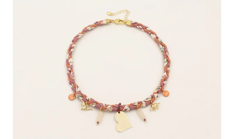 Collar trenza de seda natural lila, lazo liberty e