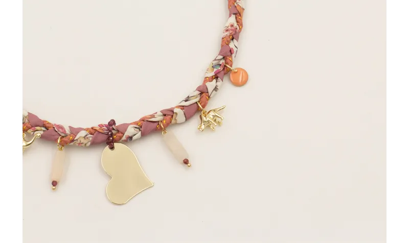 Collar trenza de seda natural lila, lazo liberty e