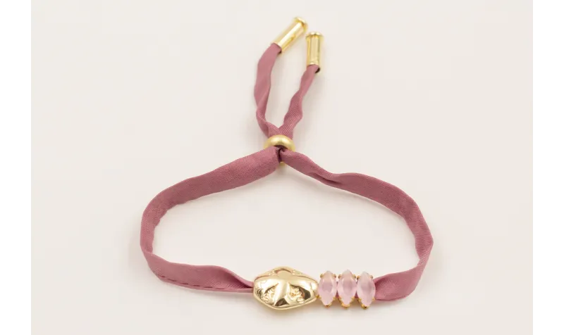 Pulsera seda natural lila con pepita transversal d