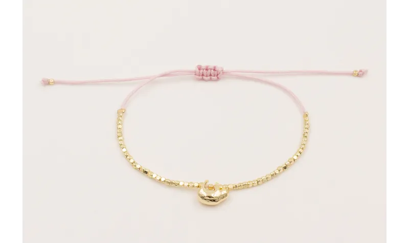 Pulsera hilo macramé lila koala dorado y facetadas