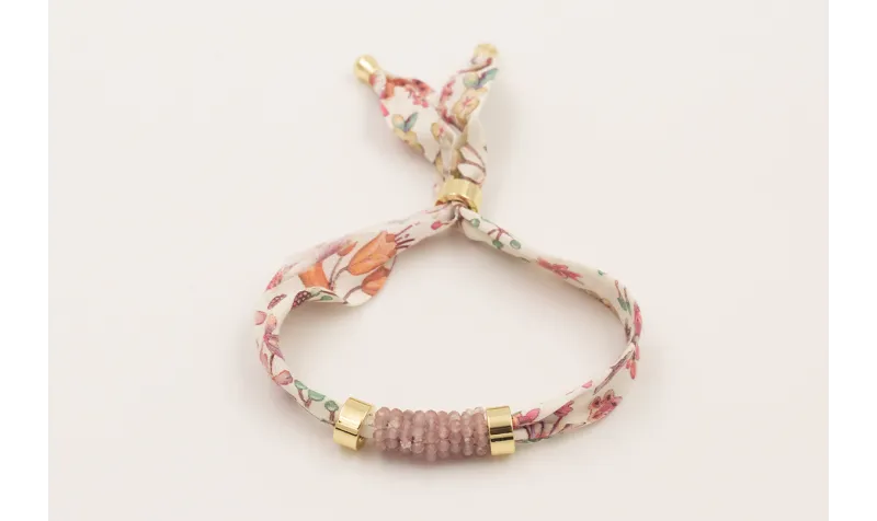 Pulsera lazo liberty ancho estampado flores lilas 
