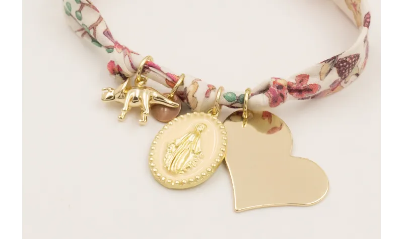 Pulsera lazo liberty ancho estampado flores lilas 