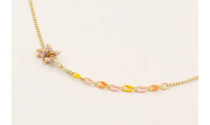 Collar cadena eslabón plano dorada mate con centro