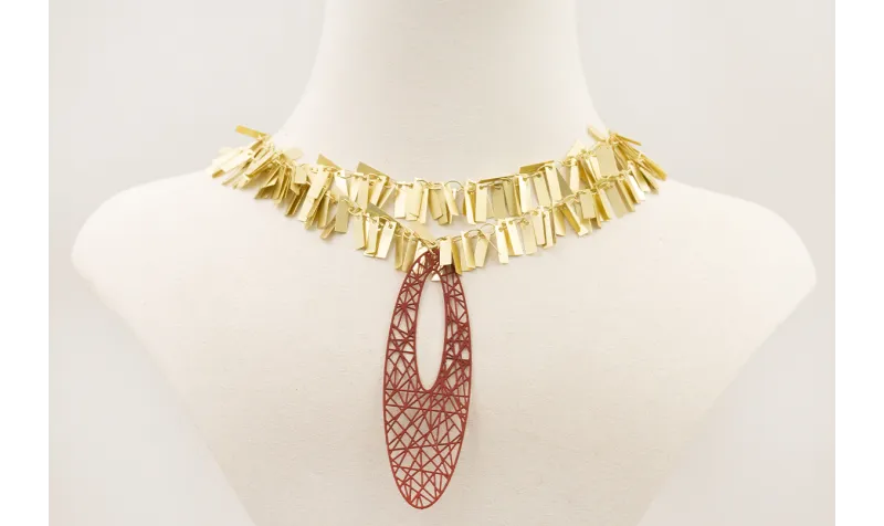 Collar doble cadena rectangulos colgando dorado ma