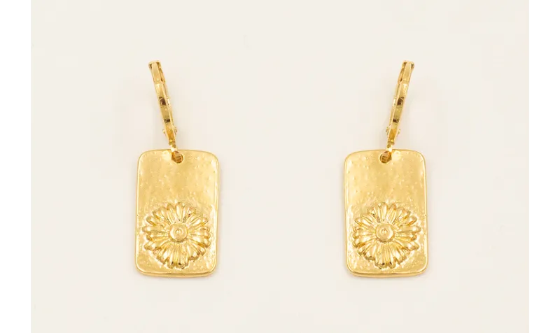 Pendientes cierre aro con colgante flor incrustada