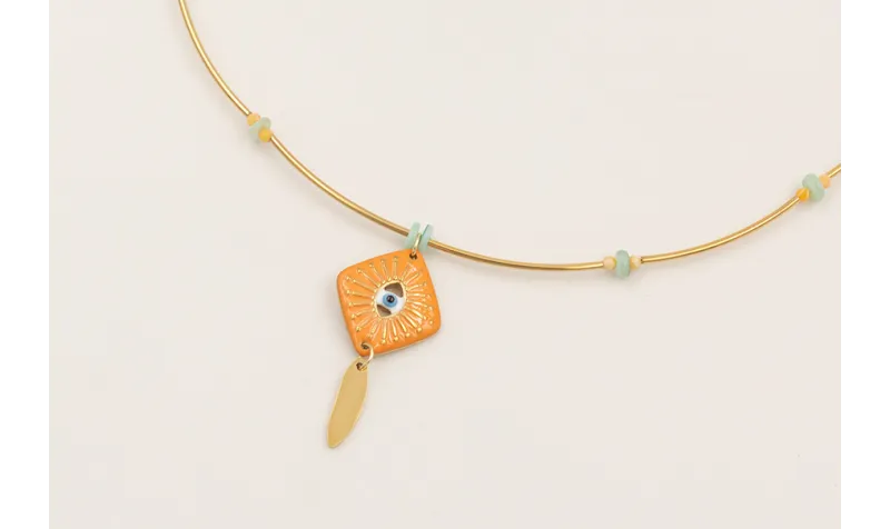 Collar acero inoxidable con tubitos, discos coral 