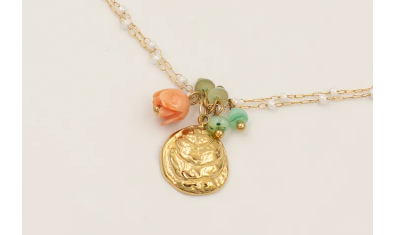 Collar cadena perlitas intercaladas acero inoxidab