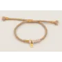 Pulsera cordón hilo dorado color beige con aritos 