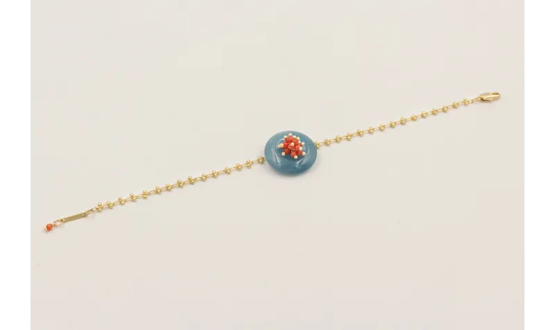 Pulsera cadena entrelazadas 2 bolitas con disco cu