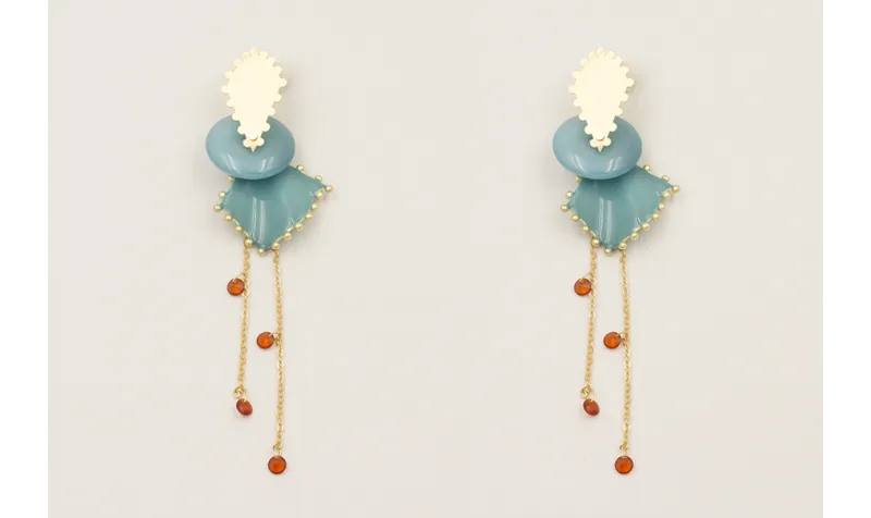 Pendientes triangulo dentado dorado mate con disco