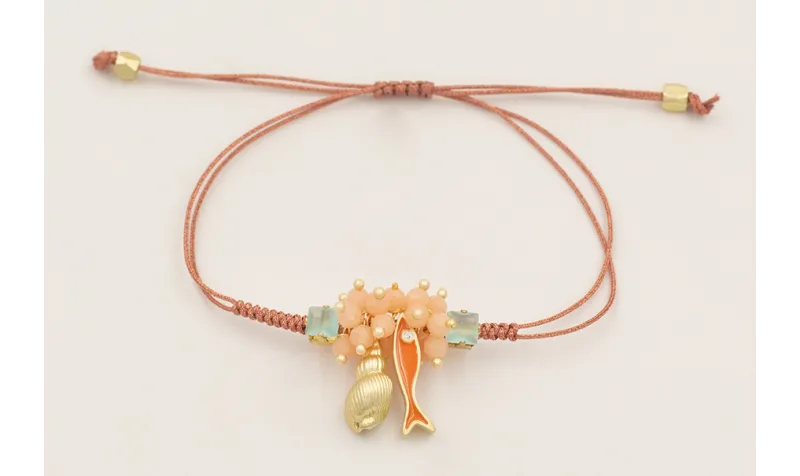 Pulsera hilo macramé oro rosa con nudo serpiente, 