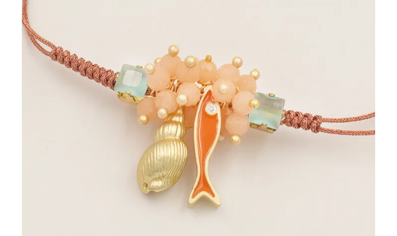 Pulsera hilo macramé oro rosa con nudo serpiente, 