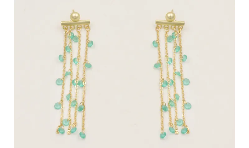 Pendientes 4 tiras cadena cristales azules.