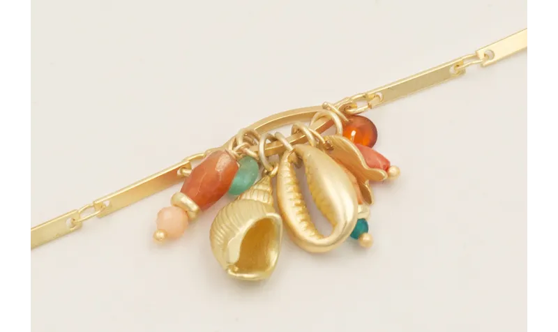 Pulsera cadena listones dorada mate con centro lle