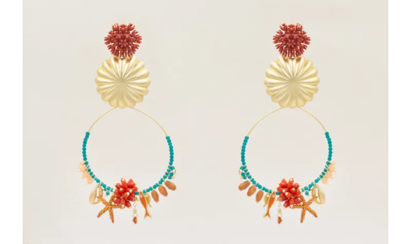 Pendientes nenufar esmalte teja, colgante semicirc