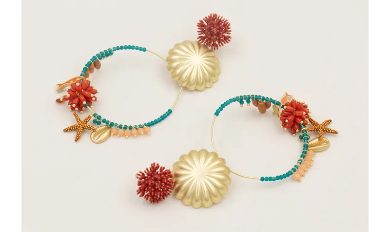 Pendientes nenufar esmalte teja, colgante semicirc