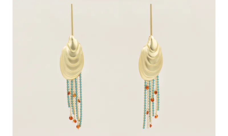 Pendientes listón con colgante concha de mejillón 