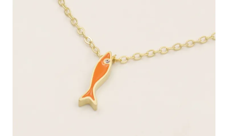 Solitario cadena eslabón pequeño con pez esmaltado