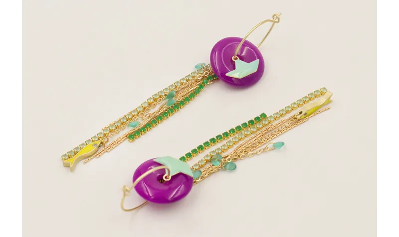 Pendientes aro mediano con disco cuarzo morado, ba