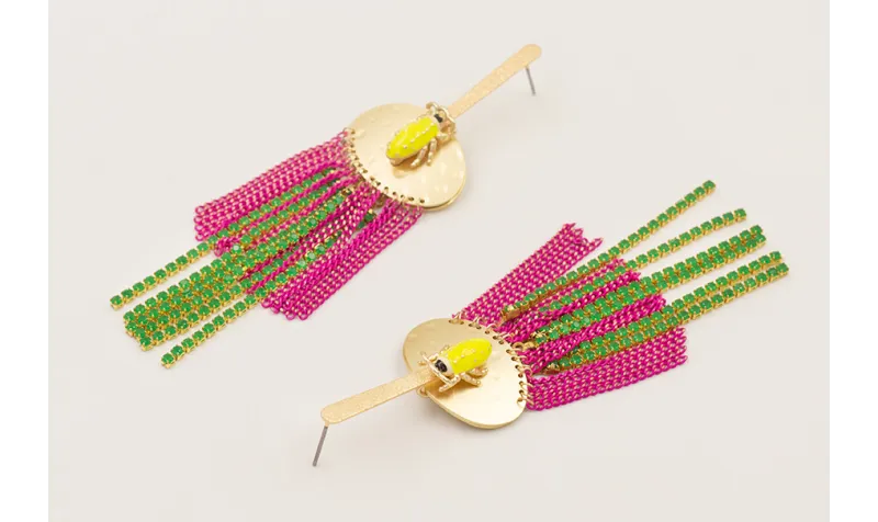 Pendientes lámina satinada con escarabajo lima, fl