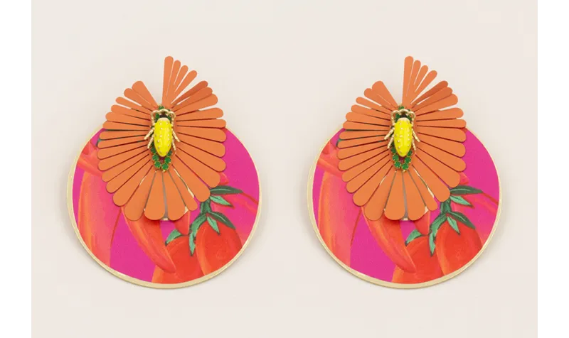 Pendientes flor pétalos coral colgante disco pimie