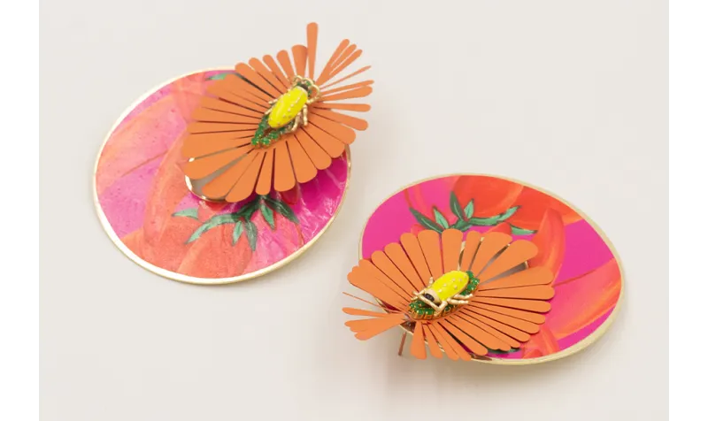 Pendientes flor pétalos coral colgante disco pimie