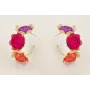 Pendientes aro 3 flores con flores de seda natural