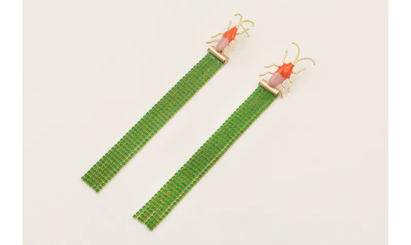 Pendientes perno escarabajo teja y morado con flec